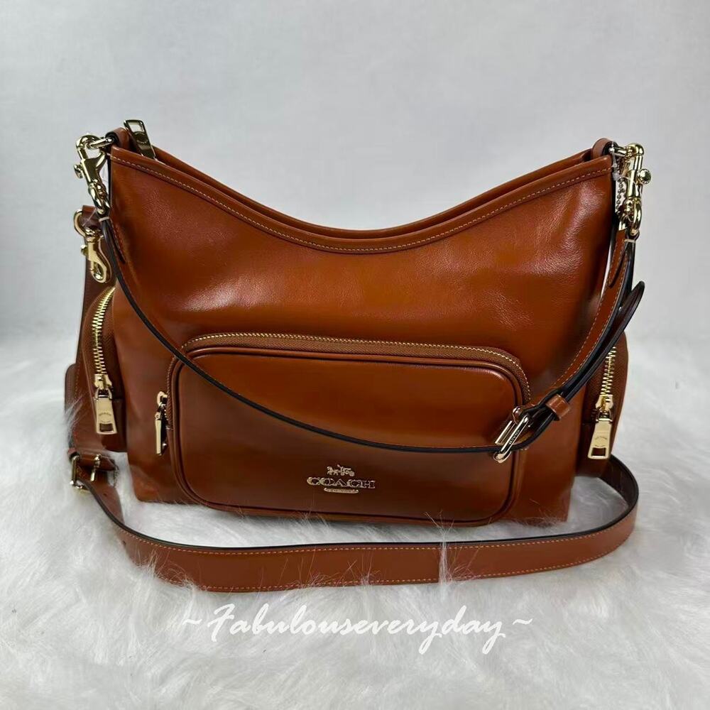 Coach Laurel Shoulder Bag With Pockets/Smooth Leather/Gold/Cinnamon CES93 NWT